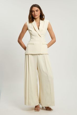Karen Millen Womens Petite Tailored Crepe Asymmetric Pleat Wide Leg Jumpsuit - White - Size 10 UK