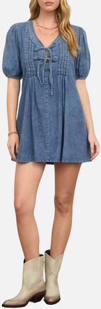 Blu Pepper Front Tie Puff Sleeve Minidress in Denim at Nordstrom Rack, Size Medium
