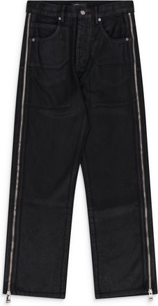 Purple Black Side Zip Coated Clean Wide-Leg Jeans