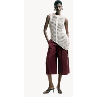 H&M Tailored Linen-blend Culottes in Burgundy at Nordstrom, Size 10