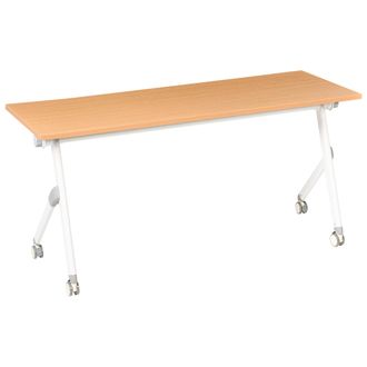 Beliani Escritorio Rectangular Moderno Plegable Con Ruedas Mesa M&oacute;vil Port&aacute;til 160 X 60 Cm Estructura De Metal Marr&oacute;n Y Blanco Bendi