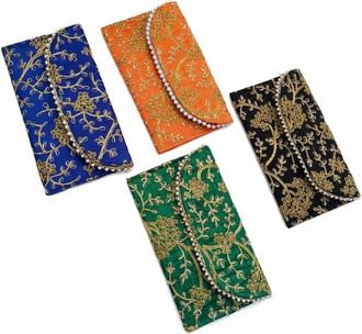 Generic Embroidered Flower Clutch & Hand Bag for Women - Wedding, Baby Shower, Haldi, Mehandi, Shagun, Housewarming Return Gift - Zippered Silk Envelope Purse