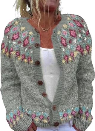 Generic Womens Cardigan Y2K Sweater Vintage Button Knitted Jacket Icelandic Nordic Coat Colorful Boho Cardigans 2026 New (1,XL)