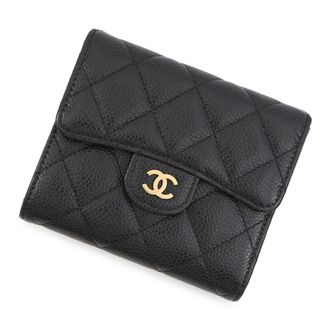 Chanel Black Grained Calfskin Wallet (Tri-Fold) (Pre-Owned)