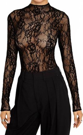 Good American Lace Long Sleeve Bodysuit In Black