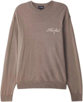 Emporio Armani Hoodies & sweatvesten, Heren, Bruin, M, Wol, Virgin-wool Jumper met Jacquard Logo