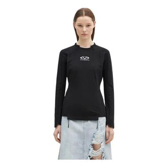 VETEMENTS Oval Logo Cut-Up Longsleeve - Dames - Tops - Zwart - Maat: XS Katoen