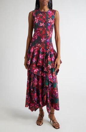 Ulla Johnson Mural Floral Ruffle Detail Cotton Dress in Hibiscus at Nordstrom Rack, Size 6
