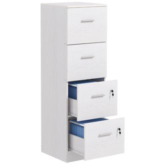 HOMCOM 4 Drawer File Cabinet Locking Filing Cabinet - Wood Effect - Black | TJ Hughes White