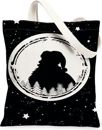 Generic Santa Canvas Tote Bags, Holiday Design Reusable Shopping Bags, Vintage Lightweight Washable Shoulder Strap for Gifts Travel Beach 13x15 Inch