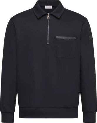 Moncler Pocket Detail LS Polo - Heren - Vesten met rits - Blauw - S - Katoen - Hoodies & sweatvesten