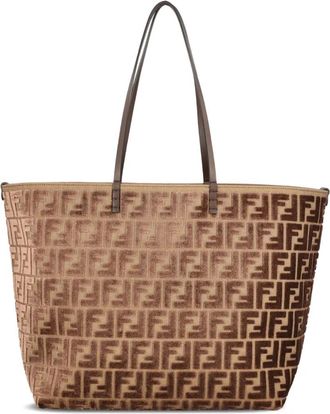 Fendi Fluwelen shopper met FF logo - Bruin
