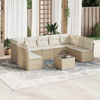 vidaXL Juego De Sof&aacute;s Jard&iacute;n Con Cojines Beige 10 Pzas Rat&aacute;n Sint&eacute;tico Vidaxl