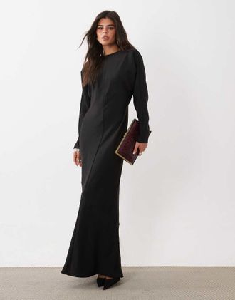 Asos vestito maxi con maniche a pipistrello e schiena drappeggiata nero