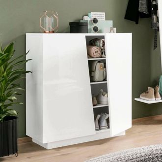 Dmora Dmora - Zapatero Dfogl, Mueble Multiusos Con 2 Puertas, Zapatero De Entrada, 100% Made In Italy, Cm 80x38h86, Blanco Brillo