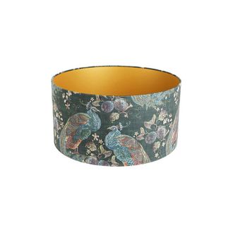 QAZQA Velvet Lampshade Peacock Green 50/50/25 Gold Inside