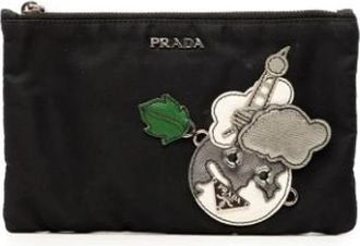 Prada Pre-owned Saffiano Leren Pouch - Dames - Vintage Clutch - Zwart - ONE Size - Leer - Vintage