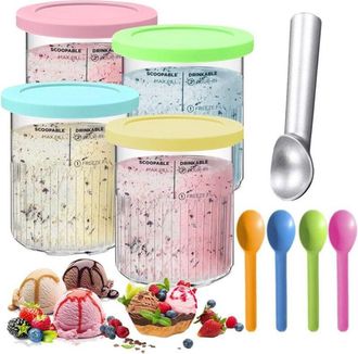 OEM Juego De 4 Recipientes Reutilizables Para Ninja Creami Pot, Aptos Para Lavavajillas, Para Helados Y Sorbetes