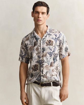 GANT Mens Regular Fit Shirt in Ivory Linen - Size X-Large