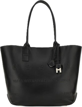 Hogan Black Embossed Charm Structured Tote Bag