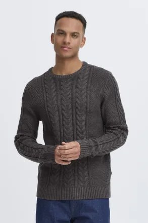 Blend Strickpullover BLEND BHBASIM Crew, Herren, Gr. XXL, grau (charcoal mix), Strick, Obermaterial: 50% Baumwolle, 47% Polyacryl, 3% Nylon, unifarben, regu