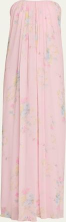 LoveShackFancy Emara Strapless Floral Chiffon Gown