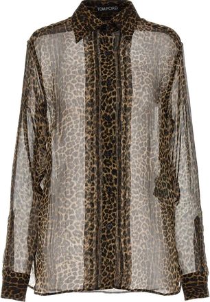 Tom Ford Camicia semi trasparente con stampa leopardata - Marrone