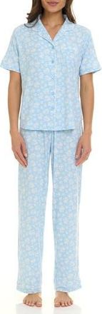 Flora Nikrooz Gabriella Piped Jersey Pajamas in Mid Blue at Nordstrom Rack, Size X-Large
