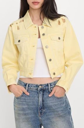 Good American Essential Embroidered Crop Denim Jacket in Anise Yellow at Nordstrom, Size X-Large