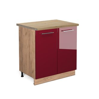 Vicco Armario Bajo Para Fregadero Fame-line, Rojo Burdeos Alto Brillo, 80 Cm, Et Roble Vicco