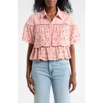 Forgotten Grace Cotton Eyelet Button-Up Shirt in Blush at Nordstrom Rack, Size X-Large