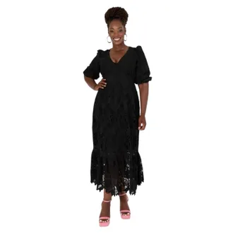 Maya Dames/Dames 3/4 Mouw Midi Dress (Zwart)