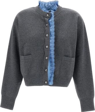 Paco Rabanne Cardigan met satijnen details - Dames - Vesten - Grijs - L - Satijn - Truien & Vesten