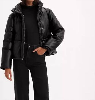 Levi's Faux Leather Bomber Puff Jacket In Black
