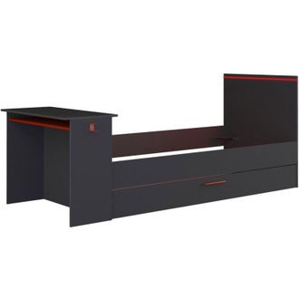 Vente-Unique Letto a scomparsa gamer 90 x 200 cm e 90 x 190 cm - con scrivania - led - Antracite e Rosso - vouani