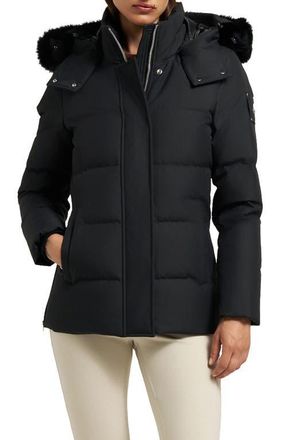 Moose Knuckles Cloud 800 Fill Power Down Puffer Jacket with Removable Genuine Shearling Trim in Blk W/Blk Sh at Nordstrom, Size Small