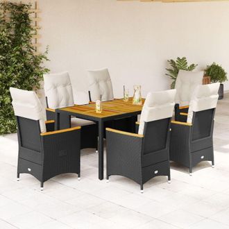 vidaXL Set De Comedor De Jard&iacute;n 7 Pzas Y Cojines Rat&aacute;n Sint&eacute;tico Negro Vidaxl