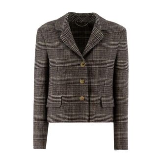 Ermanno Scervino Jassen, Dames, Grijs, S, Leer, Cropped Geruite Blazer