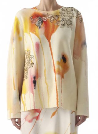 Jason Wu Watercolor Floral Merino Knit Sweater In Limoncello Multi