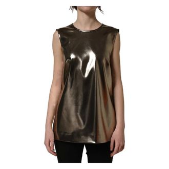 Dolce & Gabbana Sleeveless Tops, female, Brown, Size: XS Round Neck Sleeveless Tank Top