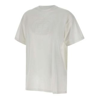 Elisabetta Franchi T-Shirts, female, White, Size: M Jersey T-shirt with Embossed Logo