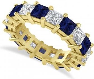 Allurez Princess Diamond & Blue Sapphire Wedding Band 14k Yellow Gold (5.94ct)