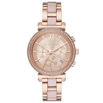 Michael Kors Womens Elegant MK6560 Sofie Chronograph Ladies Watch with Rose Dial - Rose Gold Stainless Steel - One Size