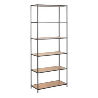 Furniture To Go Seaford Tall Black Metal Bookcase with 5 Shelves in Oak