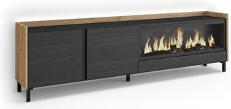 Skraut Home Skraut Home - Mueble Tv, Televisi&oacute;n, Muebles De Sal&oacute;n, Almacenaje, 212x35x61cm, Para Tv Hasta 80, Chimenea El&eacute;ctrica Xxl, Dise&ntilde;o Industrial, Led, Esti