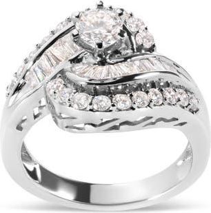 House of Brilliance 14K White Gold 1.00 Cttw Round and Baguette cut Diamond Swirl Cocktail Ring (H-I Color, SI2-I1 Clarity) - Ring Size 7 at Nordstrom