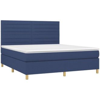 vidaXL Cama Box Spring Colch&oacute;n Y Luces Led Tela Azul 160x200 Cm Vidaxl