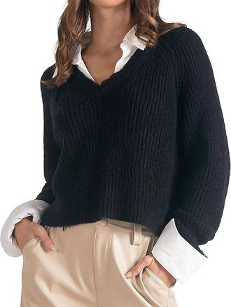 Elan V-Neck Sweater With Collar In Black