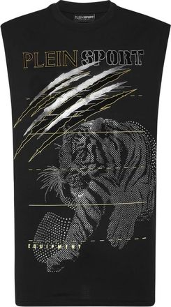 Plein Sport Tops, Heren, Zwart, 4Xl, Katoen, Tank Top Tiger