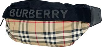 Burberry Beige Black Nylon Leather Fanny Pack Sling Bag (Pre-Owned)